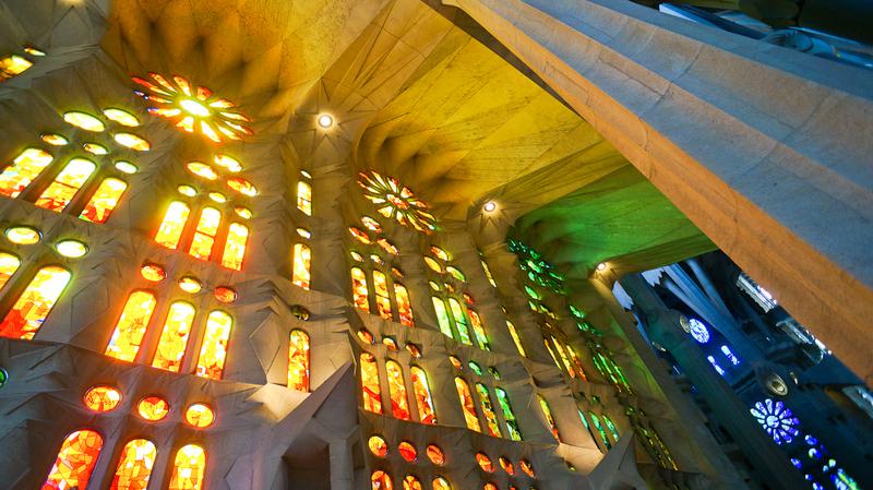 La Sagrada Familia in Barcelona is home to beautiful stained glass windows along with other unique features