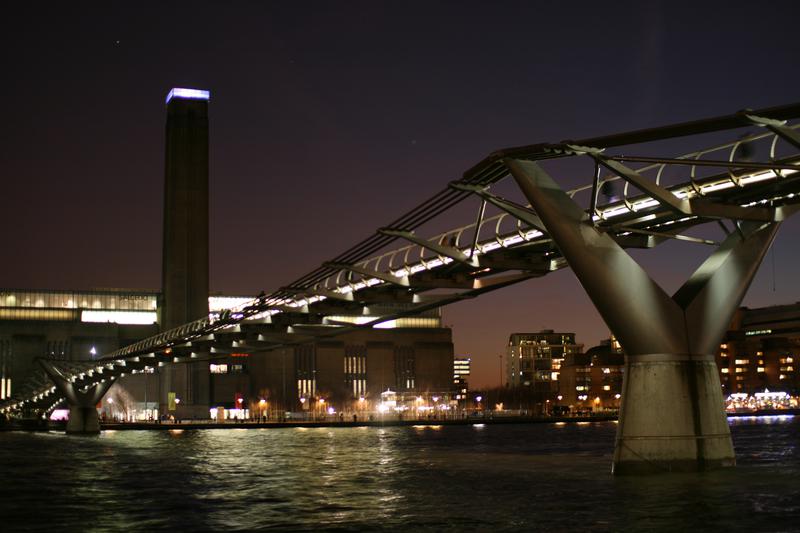 At night, the Millenium Bridge in London becomes even more breathtaking